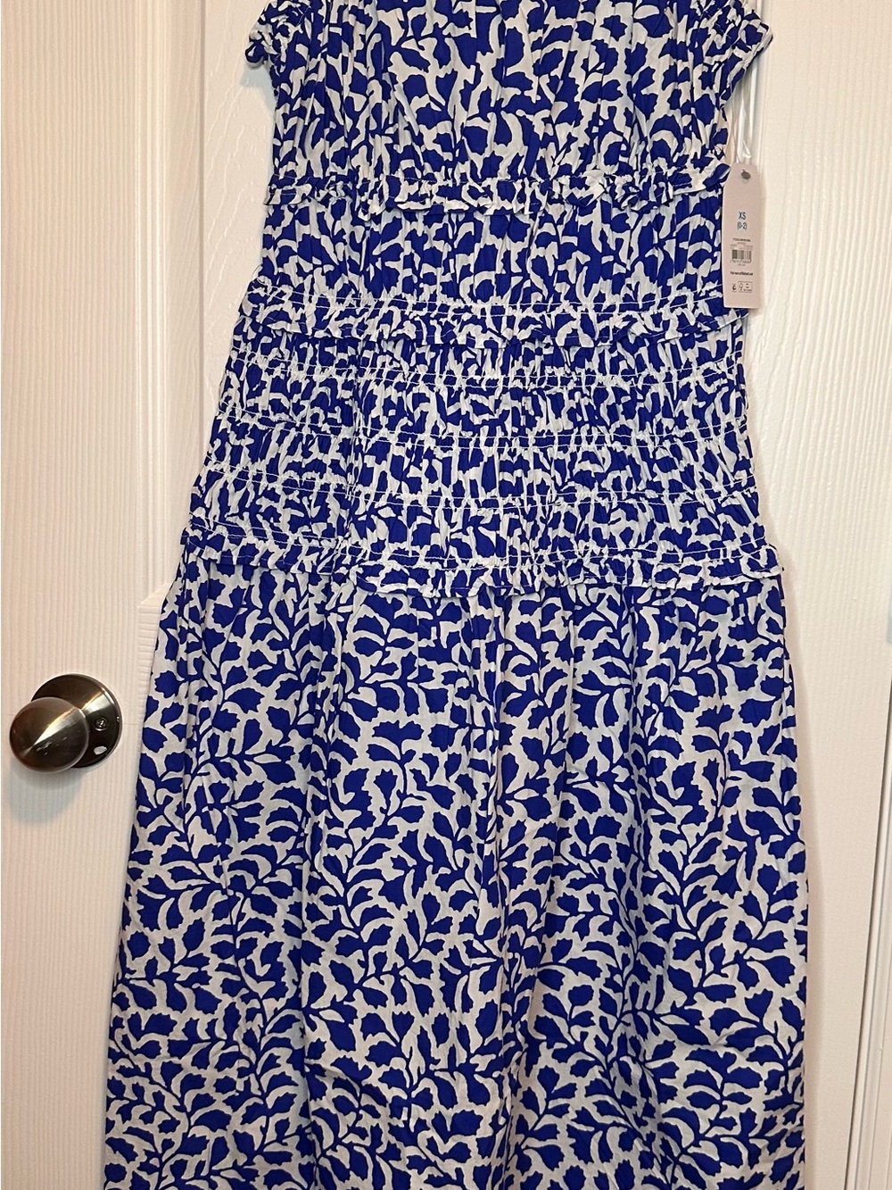 Time and Tru Blue and White Leaf-Print Maxi Dress